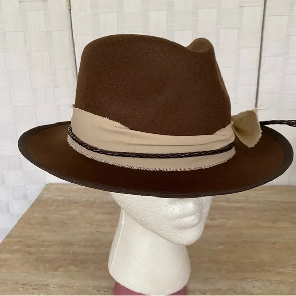 Men Women Hat Large Brown Fedora Felt Trilby Jazz Gatsby Panama Cap - Picture 6 of 10